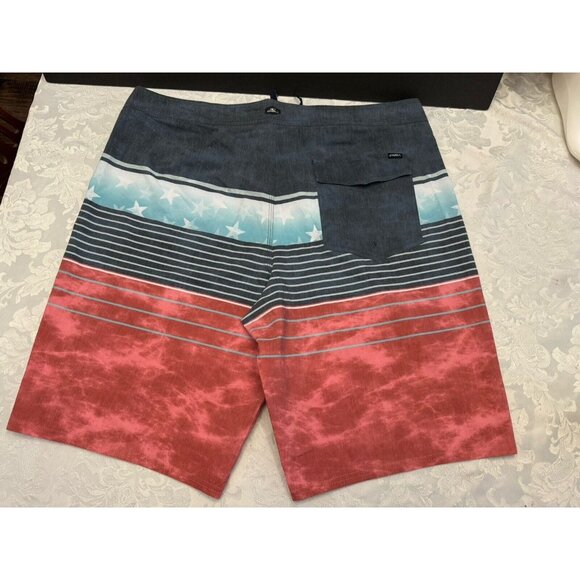 O'Neill Size 38 Heist Red White Blue Stars USA‎ Board Shorts Surf Swim Unlined - Picture 2 of 11